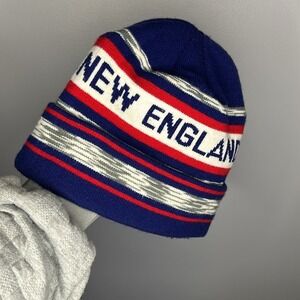 Mens Football Team Navy Blue New England Patriots Logo Winter Knit Beanie Stripe